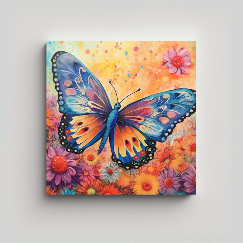 GENERICO - Cuadro Moderno Mariposa Volando Con Colores 90x90 Cm