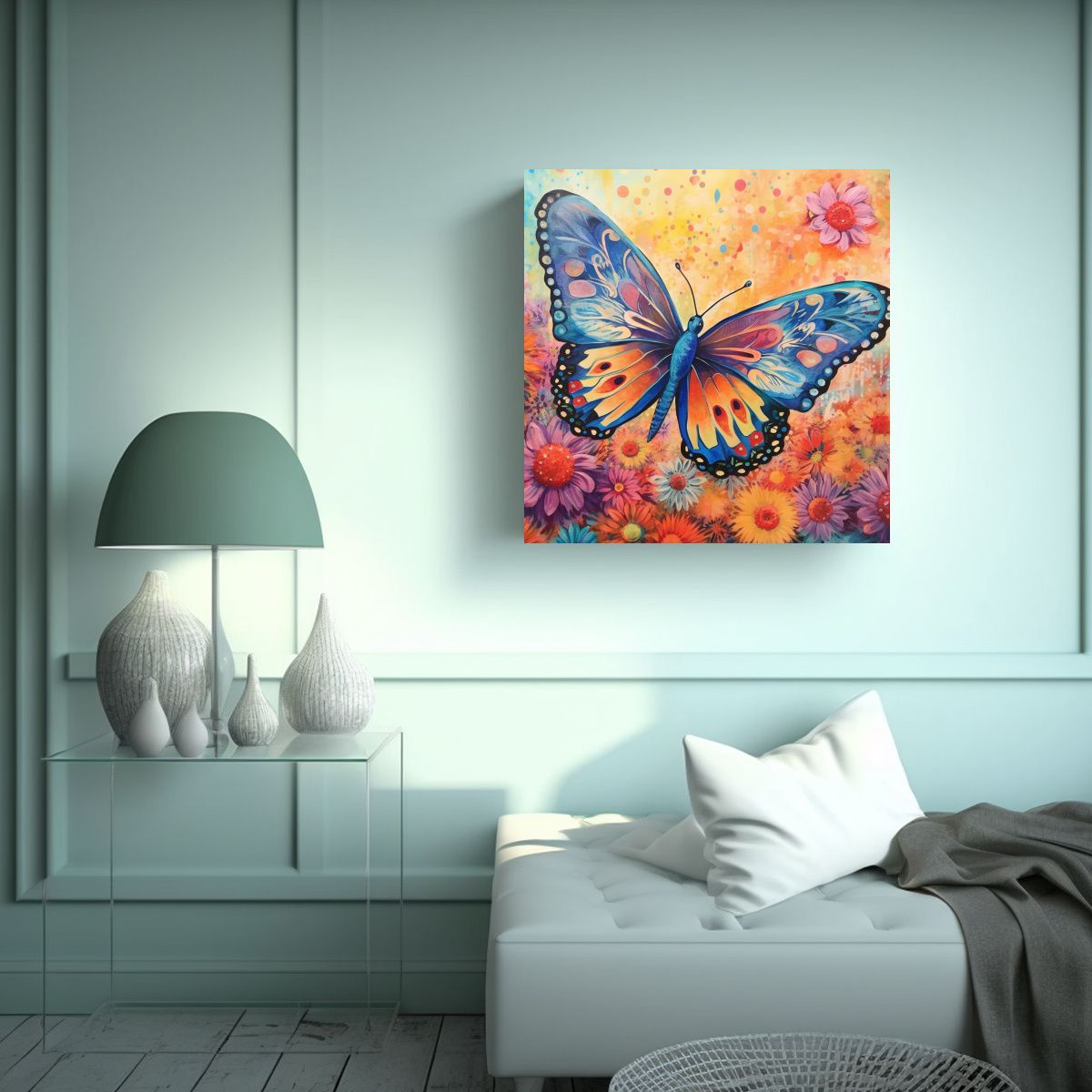 GENERICO - Cuadro Moderno Mariposa Volando Con Colores 70x70 Cm