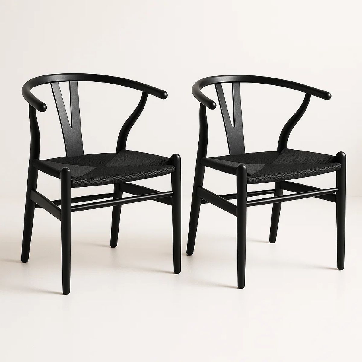 KLIK - Pack 2 Sillas de Madera y Rattan Diseño Wishbone Negras