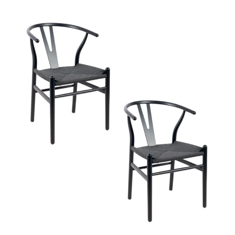 KLIK - Pack 2 Sillas de Madera y Rattan Diseño Wishbone Negras