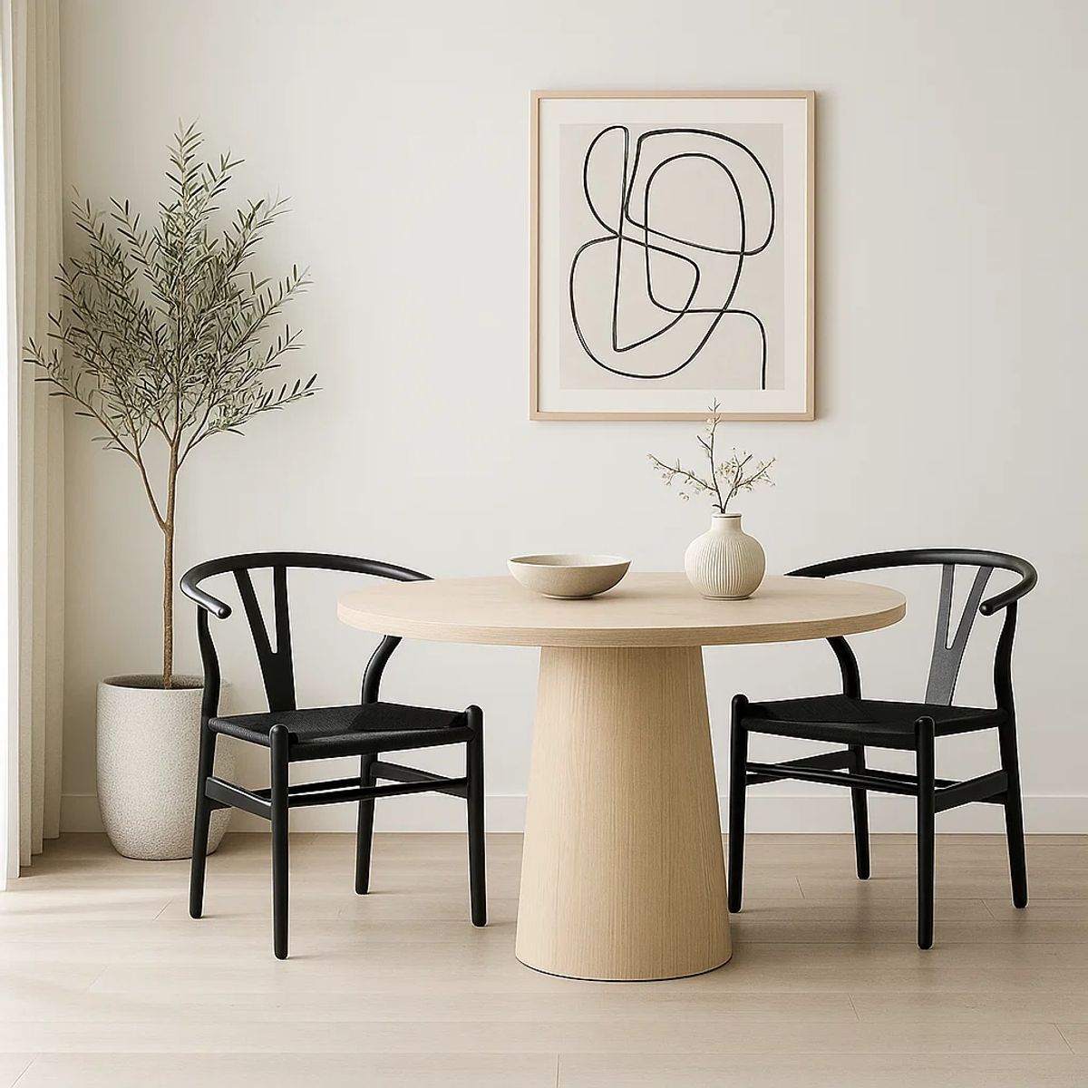 KLIK - Pack 2 Sillas de Madera y Rattan Diseño Wishbone Negras