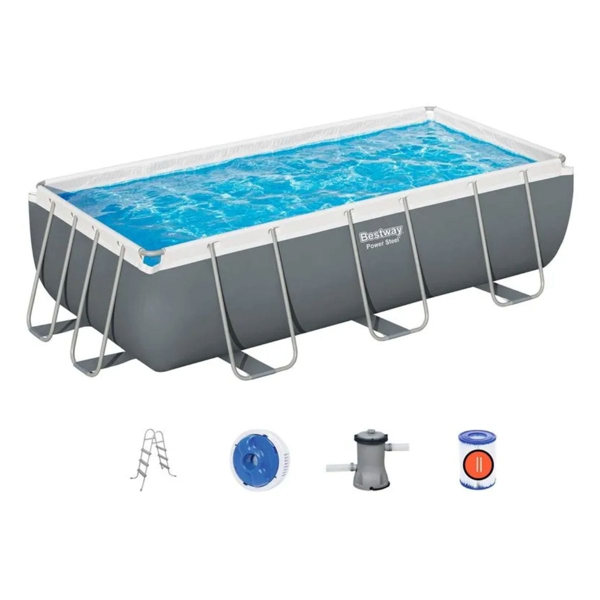 BESTWAY - Piscina estructural rectangular+Escalera+Bomba Bestway