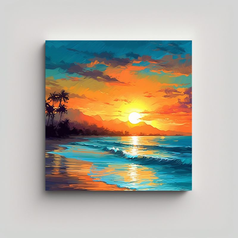 GENERICO - Cuadro De Playa Al Atardecer En Bastidor De Tela 50x50 Cm