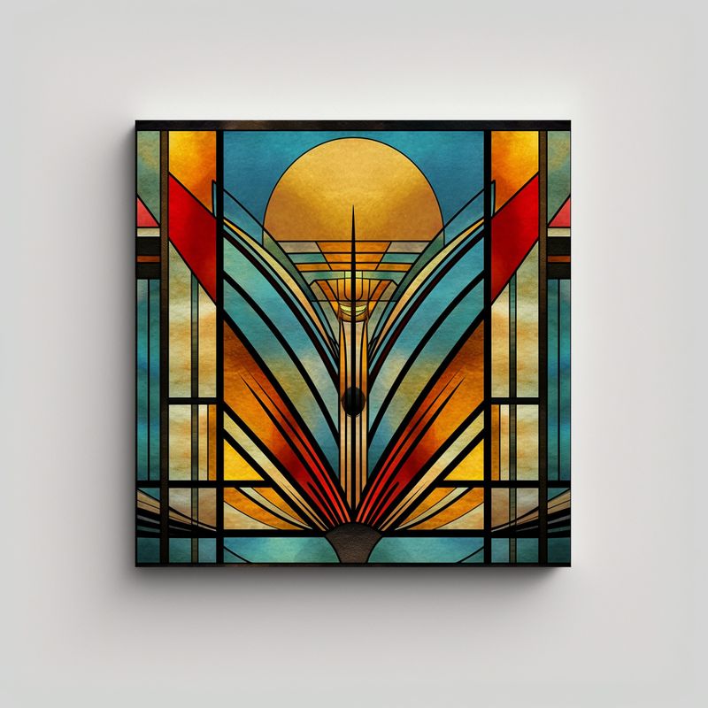 GENERICO - Pintura Decorativa Geométrica Estilo Art Deco 90x90 Cm