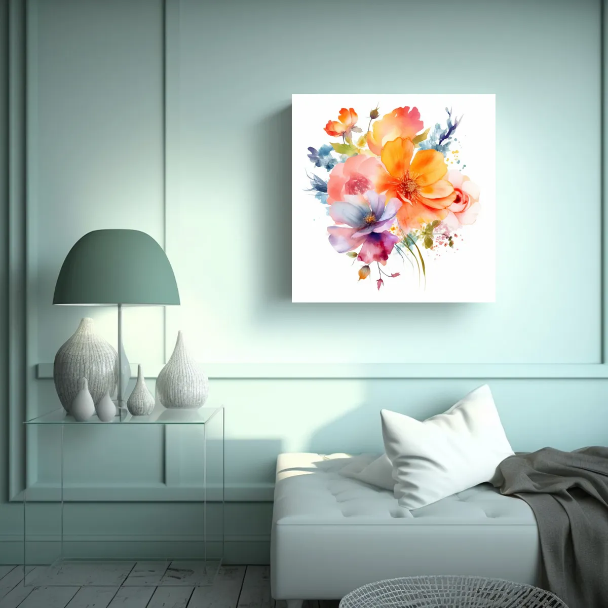 GENERICO - Bastidor Tela Fantasía Acuarela Floral Fondo 50x50 Cm