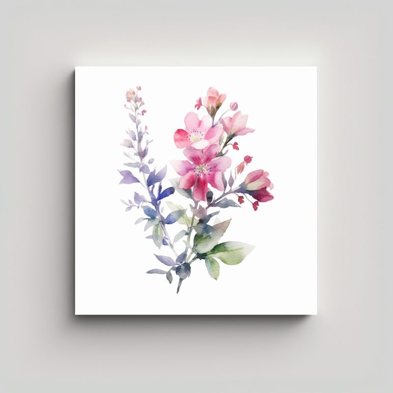 GENERICO - Cuadro Floral Acuarela Simetría Alta Calidad 70x70 Cm