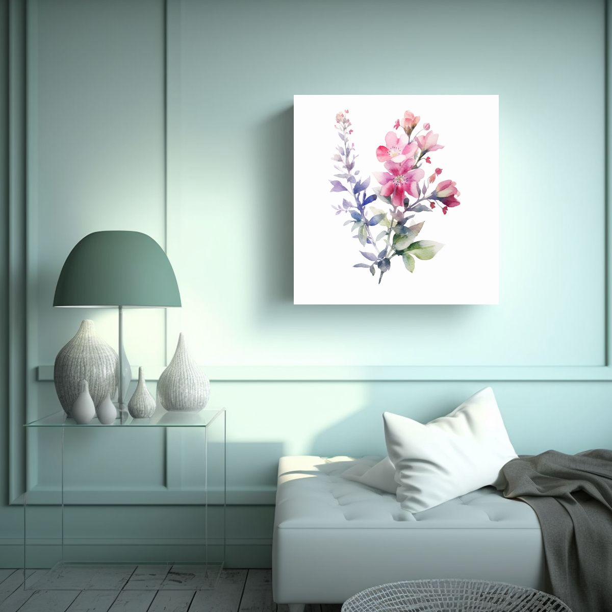 GENERICO - Cuadro Floral Acuarela Simetría Alta Calidad 50x50 Cm.