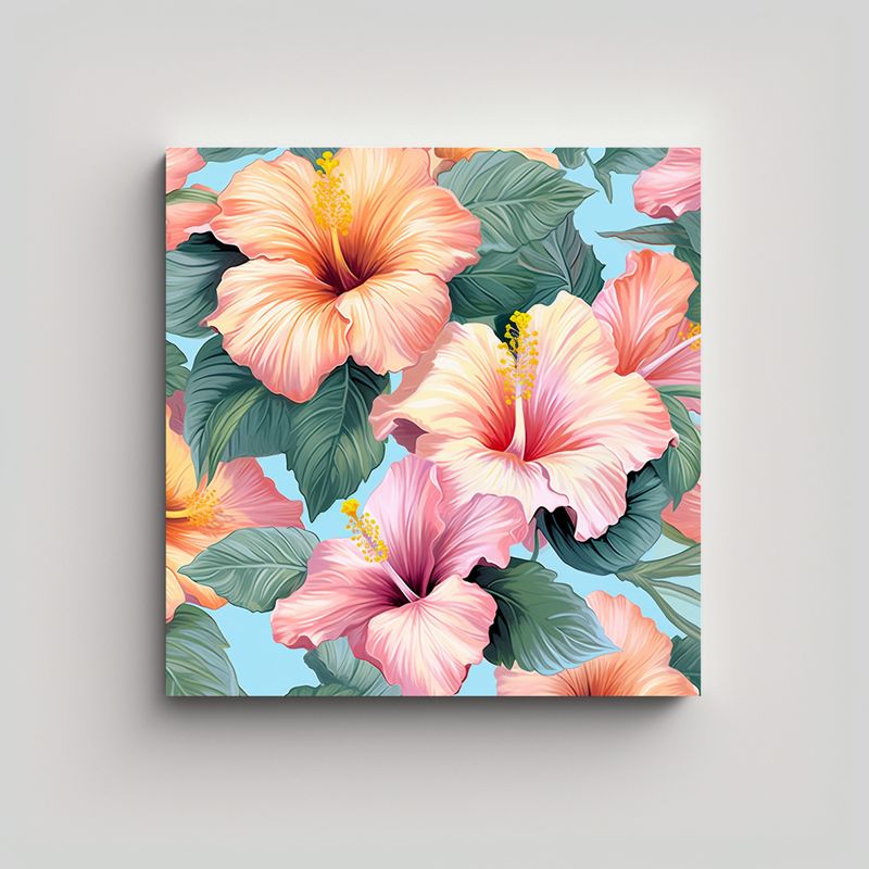 GENERICO - Cuadro Baño Realista Patrón Hibiscus Flores 50x50 Cm
