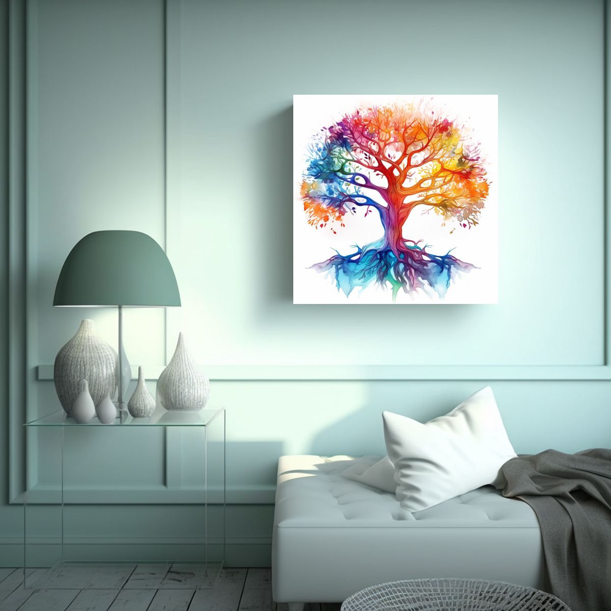 GENERICO - Arte De Pared Hermoso Cuadro Acuarela Árbol 90x90 Cm