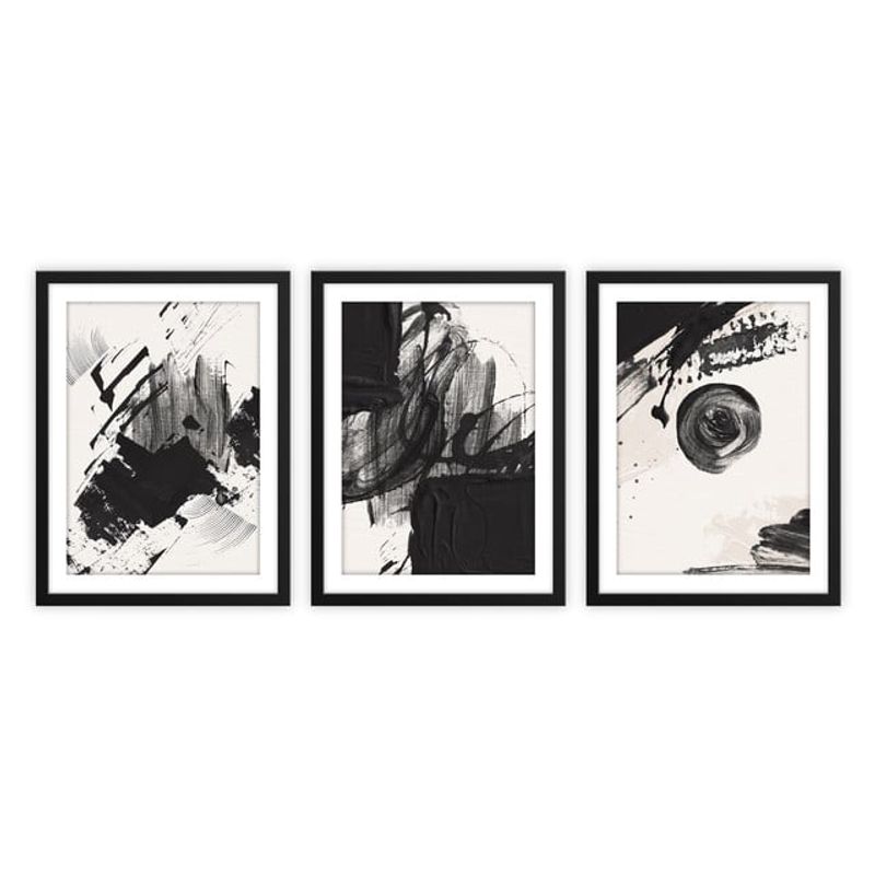 ALCUADRADO - Set Triple Cuadros Pintura Byn Negro