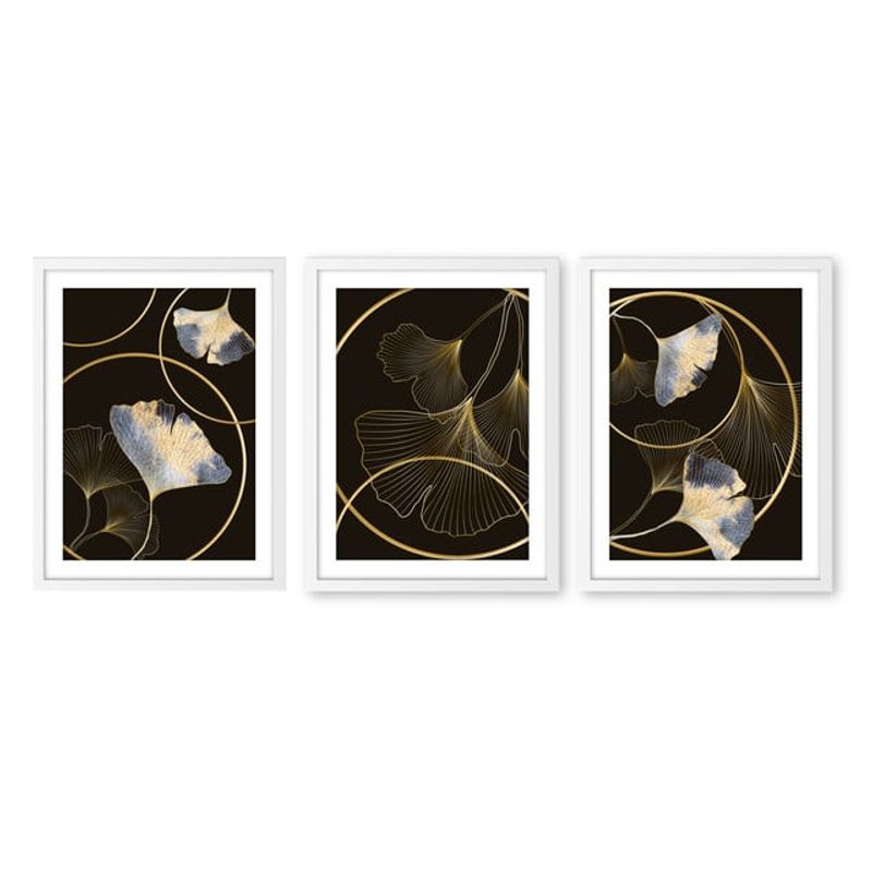ALCUADRADO - Set Triple Cuadros Flores Doradas