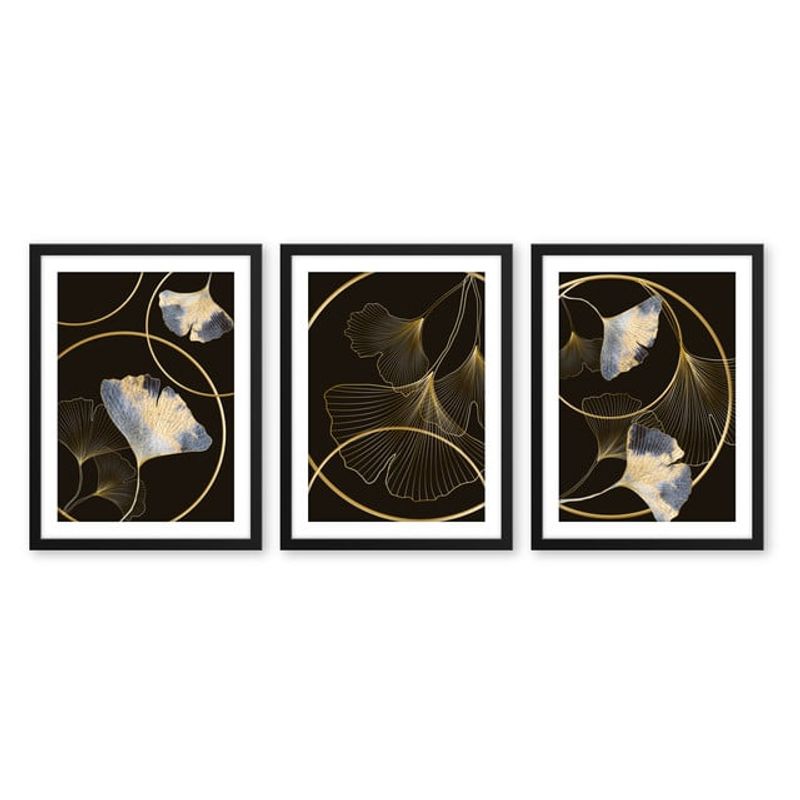 ALCUADRADO - Set Triple Cuadros Flores Doradas