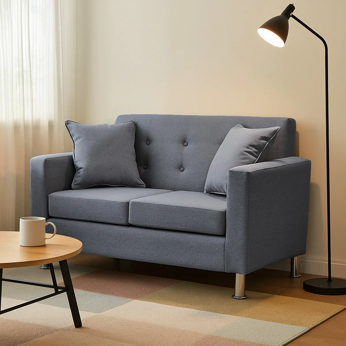 MBC - Sofá 2 Cuerpos New Mallorca Tela Lino Gris Oscuro