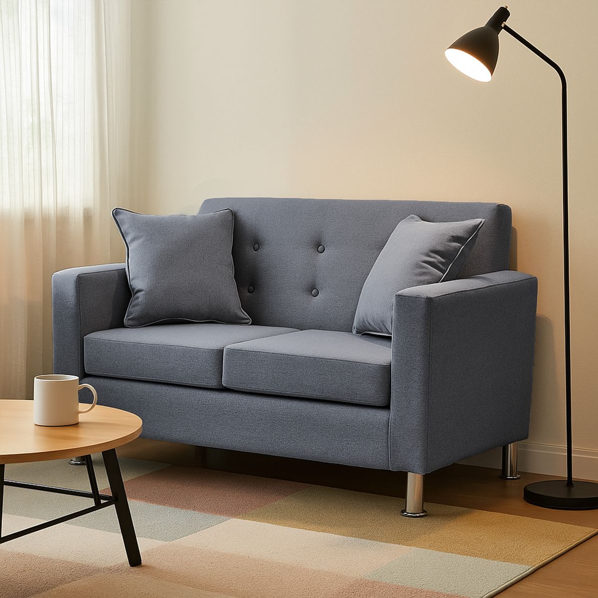 MBC - Sofá 2 Cuerpos New Mallorca Tela Lino Gris Oscuro