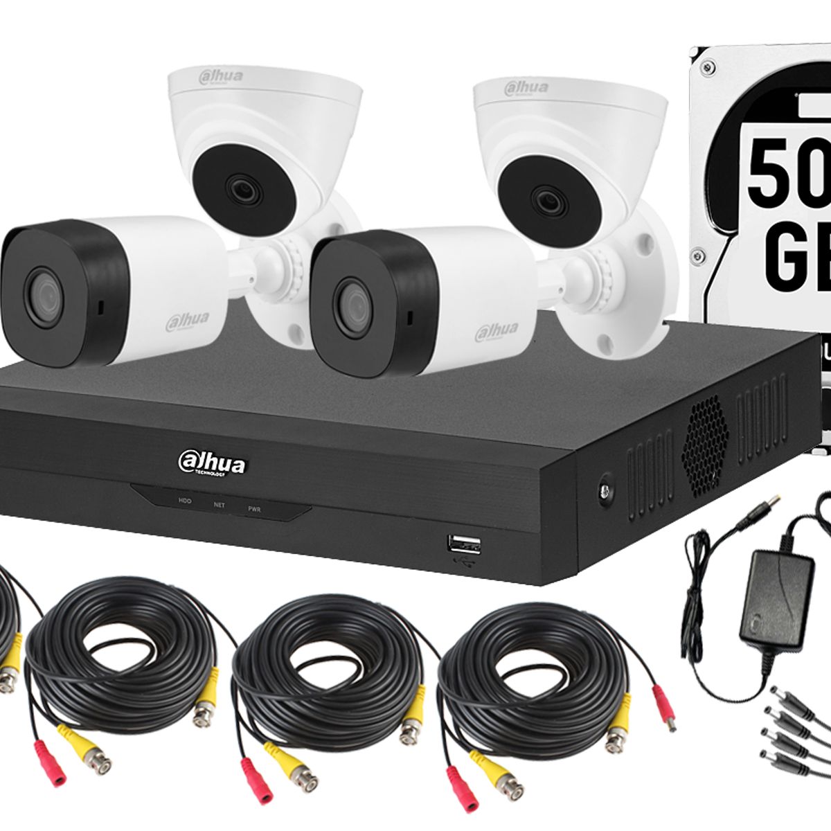 DAHUA - Kit 4 Camaras Seguridad Dahua 2 Bala 2 Domo 1080p Lite 2mp Dd 500gb