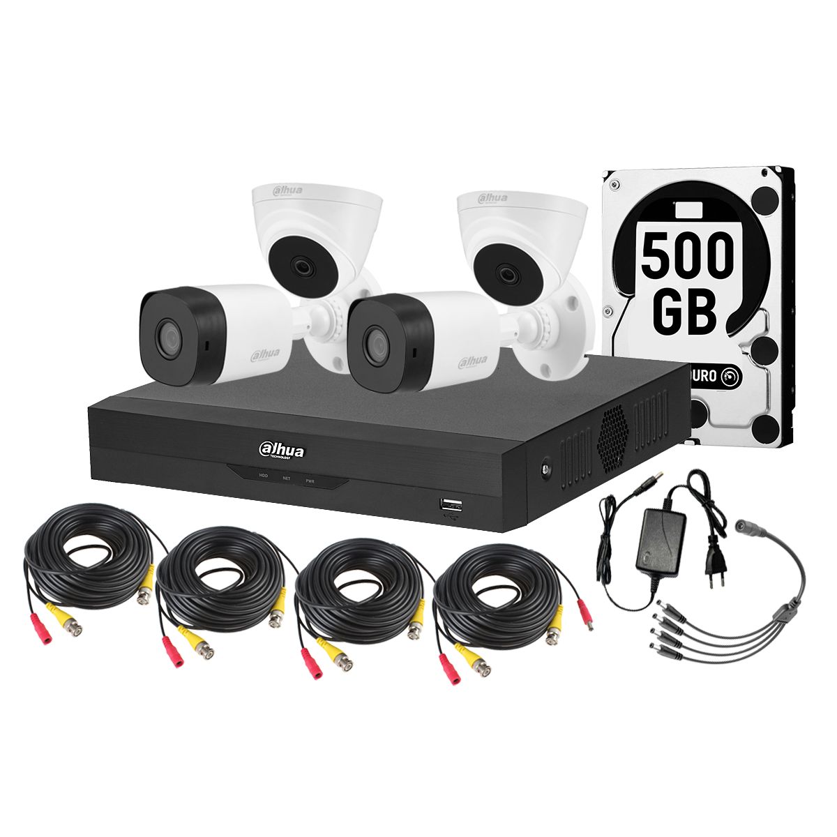 DAHUA - Kit 4 Camaras Seguridad Dahua 2 Bala 2 Domo 1080p Lite 2mp Dd 500gb
