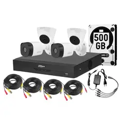 DAHUA - Kit 4 Camaras Seguridad 2 Bala 2 Domo 1080p Lite 2mp Dd 500gb