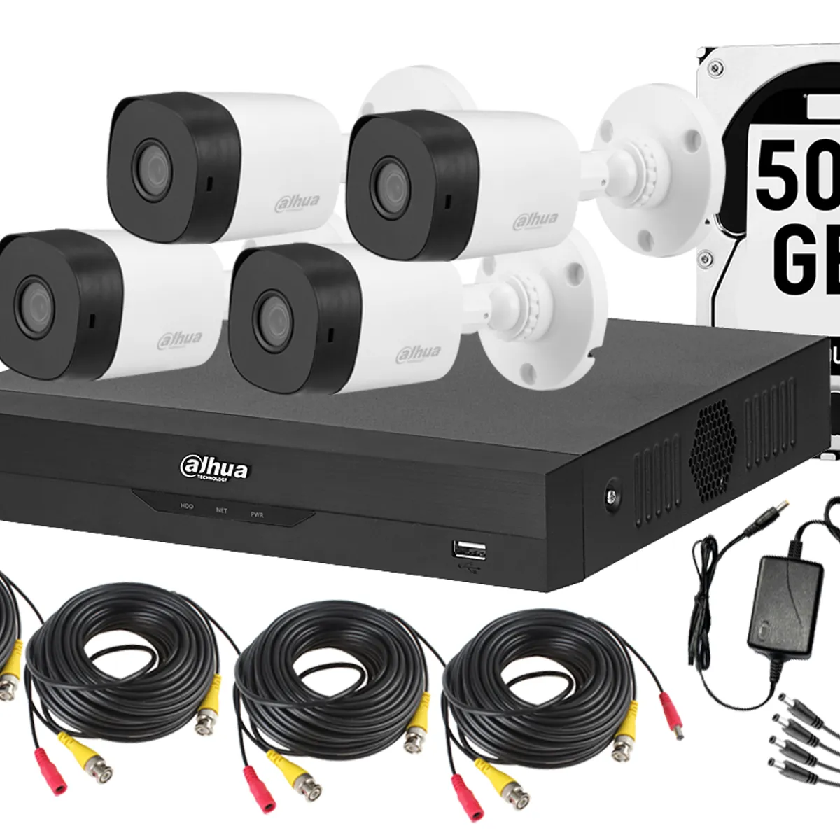 DAHUA - Kit 4 Camaras Seguridad Dahua 4 Bala 1080p Lite 2mp Dd 500gb
