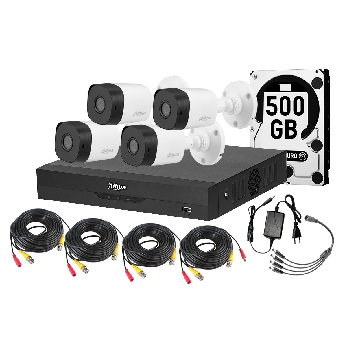 DAHUA - Kit 4 Camaras Seguridad Dahua 4 Bala 1080p Lite 2mp Dd 500gb