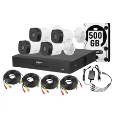 DAHUA - Kit 4 Camaras Seguridad 4 Bala 1080p Lite 2mp Dd 500gb