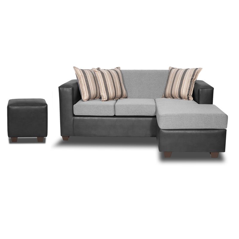INNOVAMUEBLES - Seccional Invictus 31 Intercambiable + Pouf Tela-PU Gris