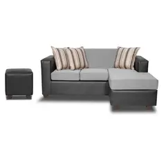 INNOVAMUEBLES - Seccional Invictus 31 Intercambiable + Pouf Tela-PU Gris
