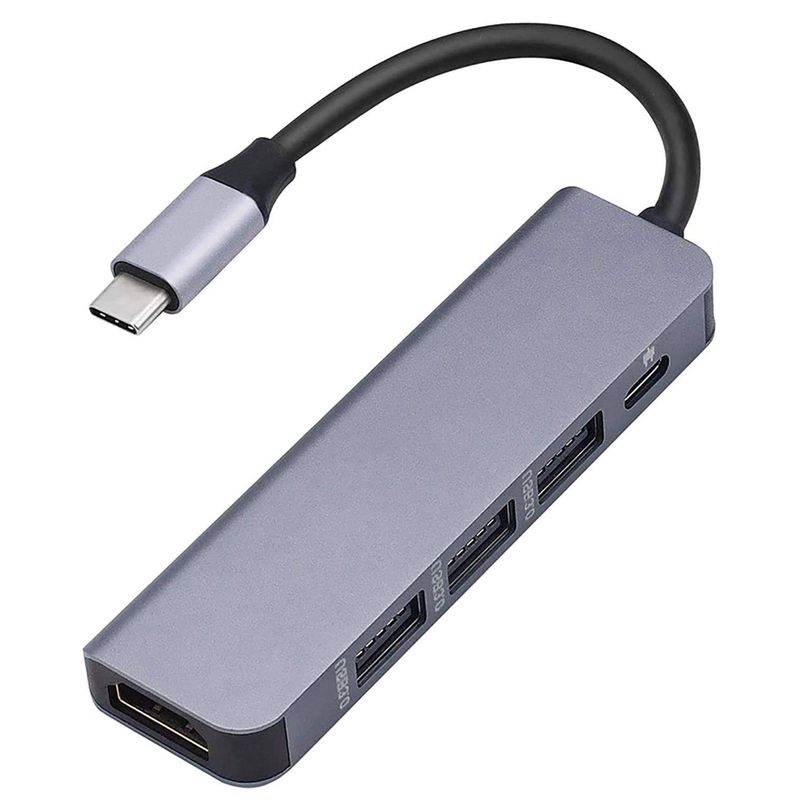 GENERICO - Multiadaptador 5 en 1 tipo C - HDMI -HUB USB 3.0 Y 2.0 - PD