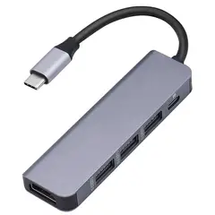 GENERICO - Multiadaptador 5 en 1 tipo C - HDMI -HUB USB 3.0 Y 2.0 - PD