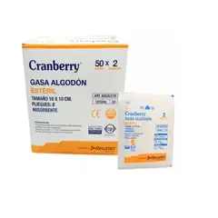 CRAMBERRY - Gasa Algodón Esteril 10x10 Caja 50 Sobres X 2uni 8 Pliegues