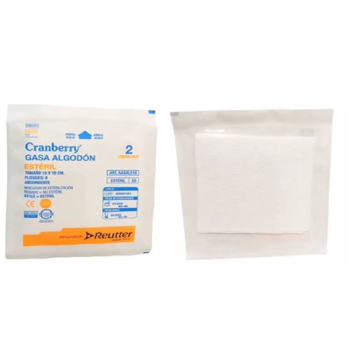 CRAMBERRY - Gasa Algodón Esteril 10x10 Caja 50 Sobres X 2uni 8 Pliegues