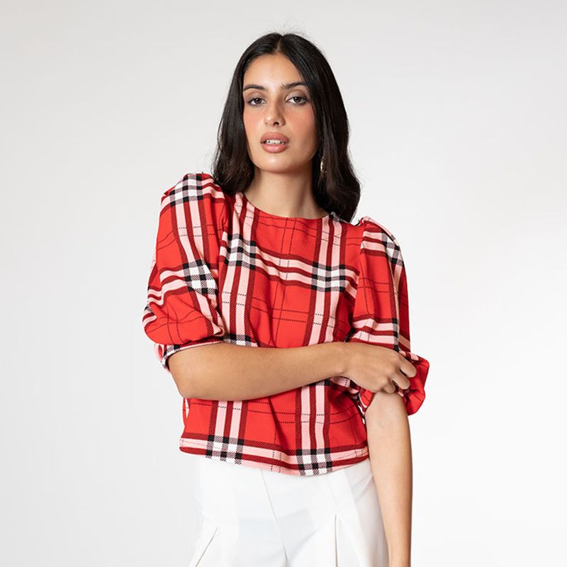 NATALIA SEGUEL - Polera Abril Manga Corta Rojo Escoses Natalia Seguel