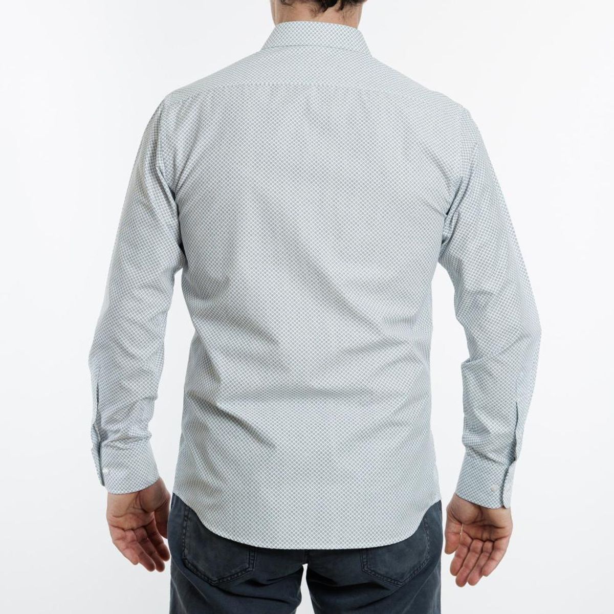 VANDINE - Camisa  Etiqueta Roja Blanca Lisa con estampado Azul V25-1.1