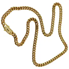 GENERICO - Cadena de ORO LAMINADO Tejido CUBANA Con BROCHE de CRISTALES
