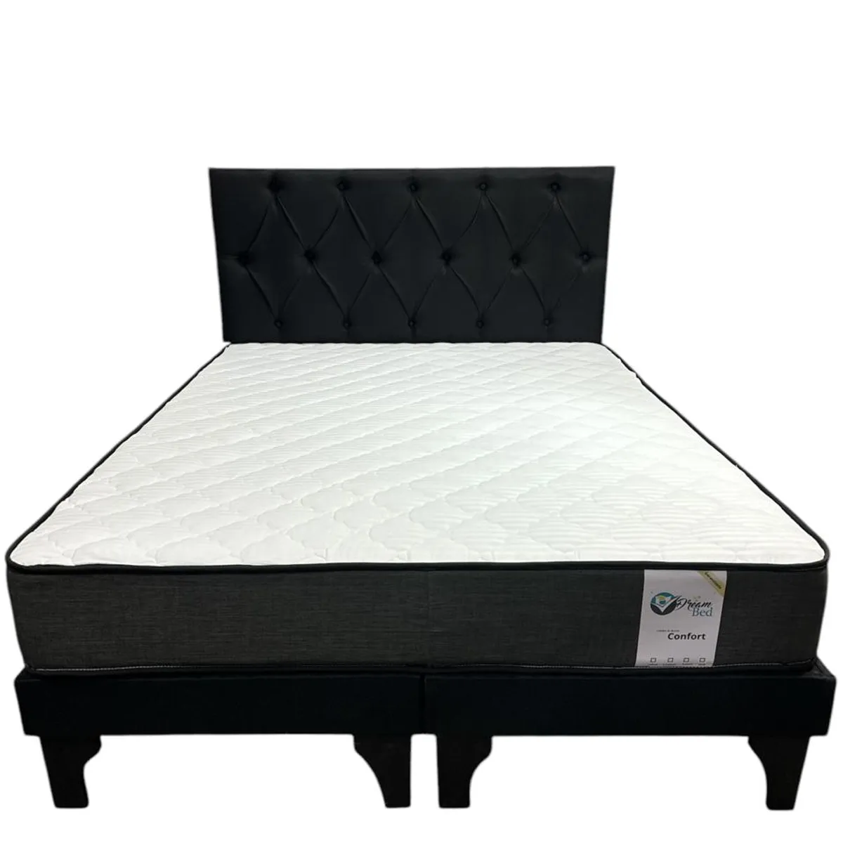 GENERICO - Cama 2 Plazas Europea Capitoneado Negro