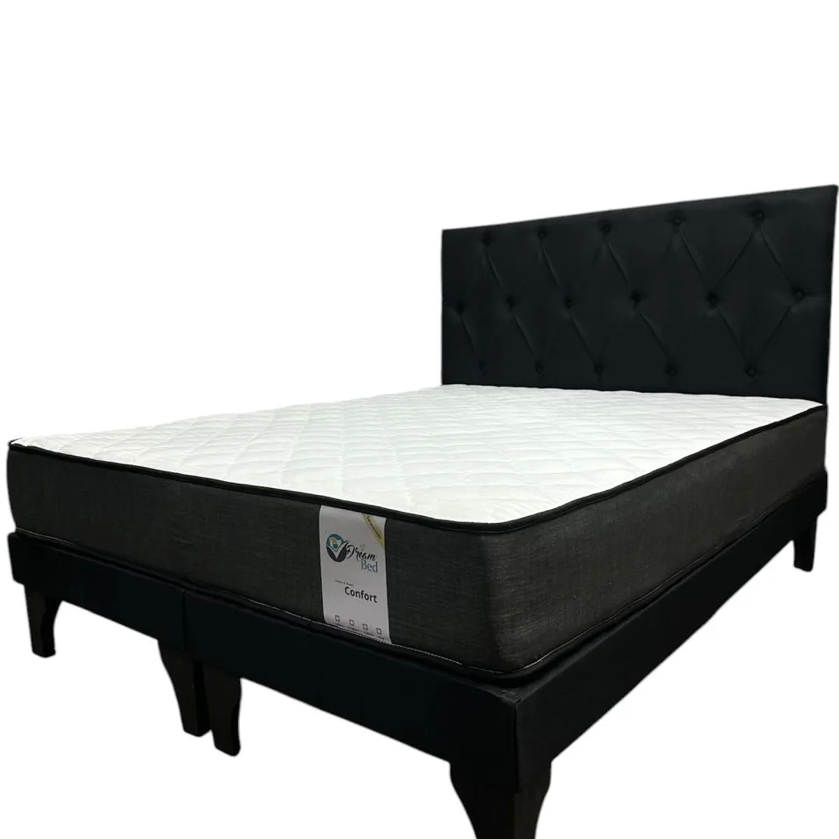 GENERICO - Cama 2 Plazas Europea Capitoneado Negro