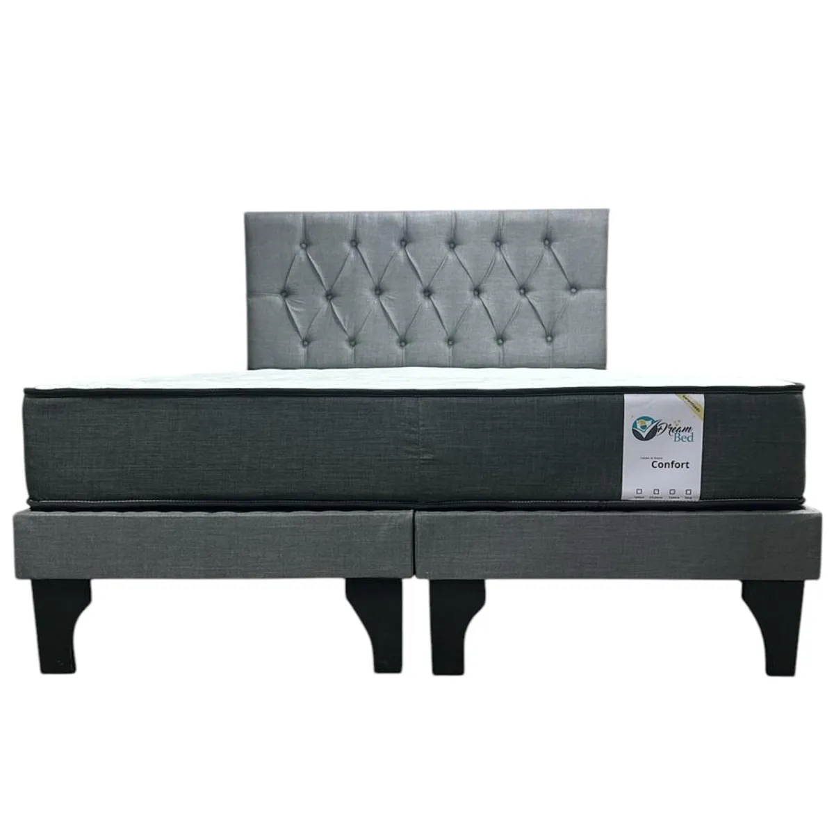 GENERICO - Cama 2 Plazas Europea Capitoneado Gris
