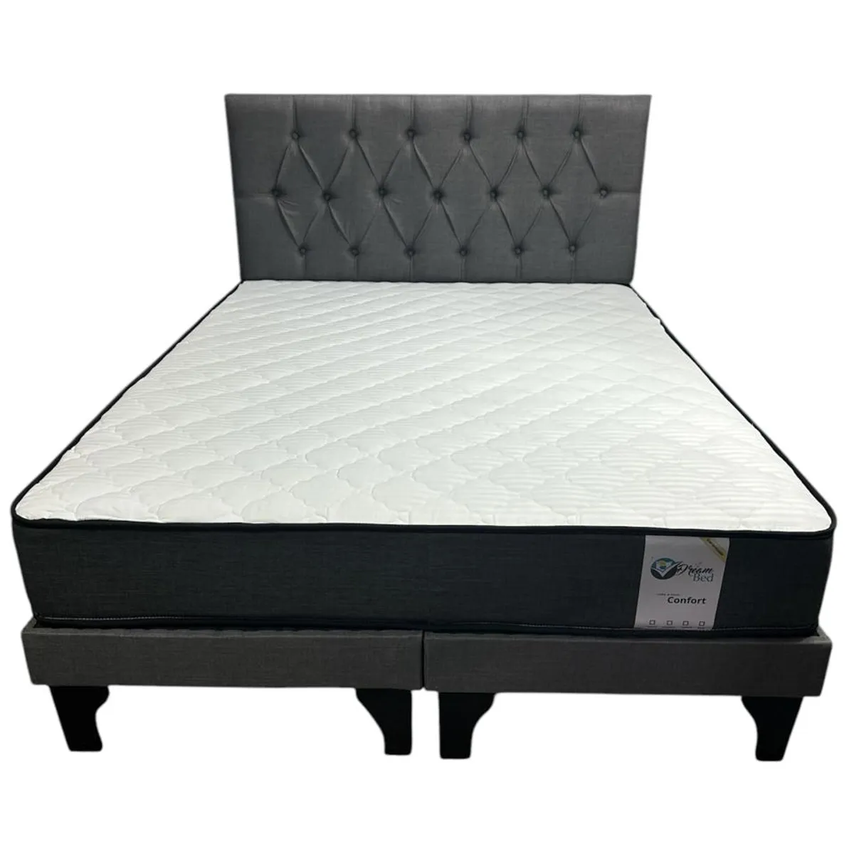GENERICO - Cama 2 Plazas Europea Capitoneado Gris