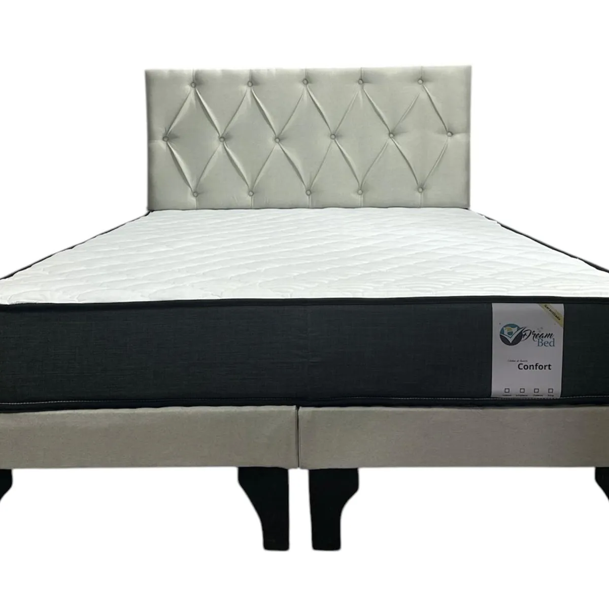 GENERICO - Cama 2 Plazas Europea Capitoneado Gris claro