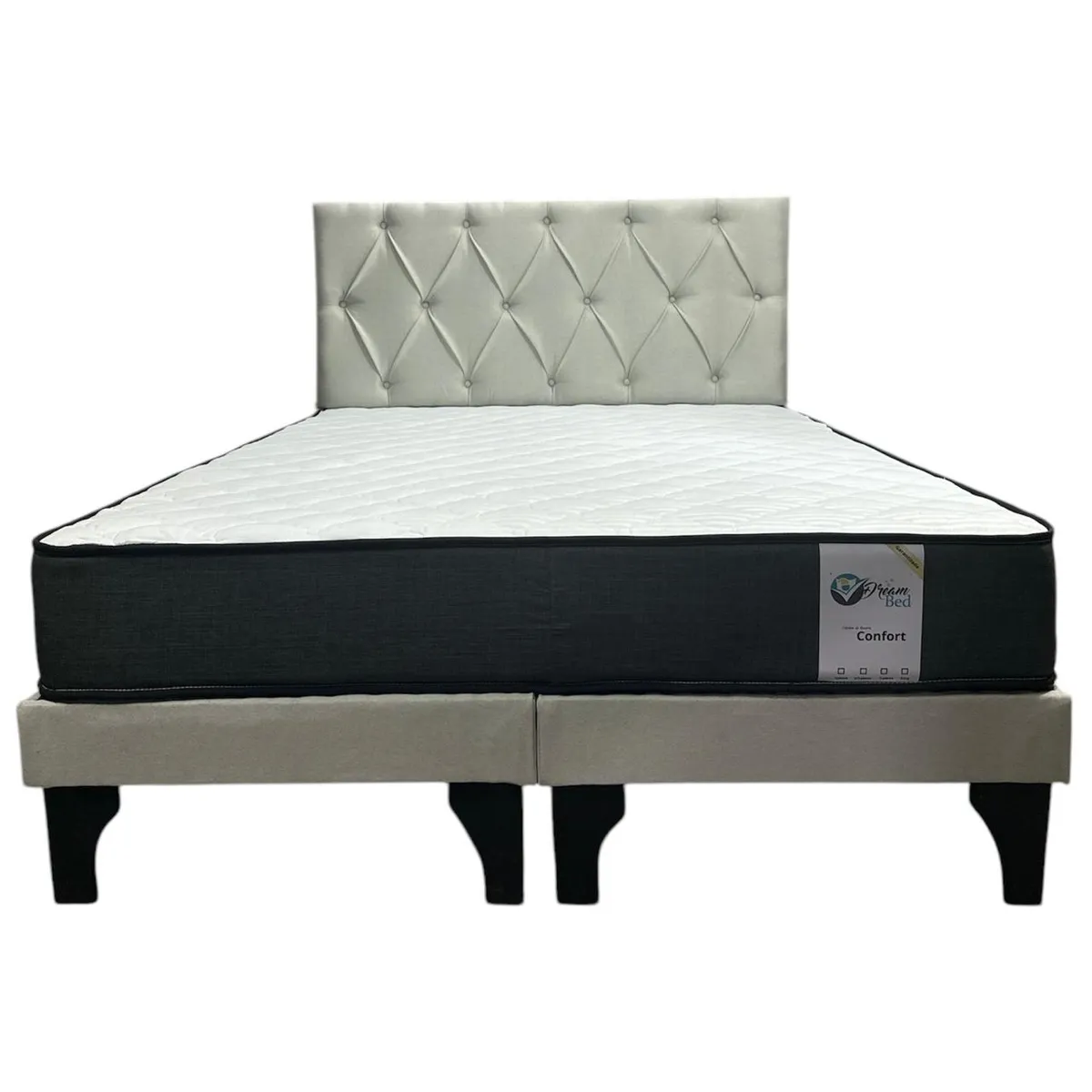 GENERICO - Cama 2 Plazas Europea Capitoneado Gris claro