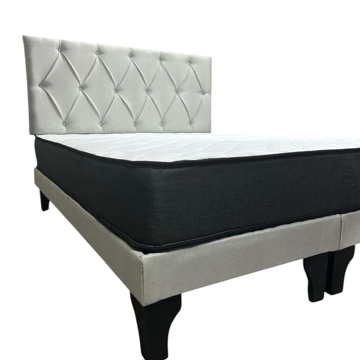 GENERICO - Cama 2 Plazas Europea Capitoneado Gris claro