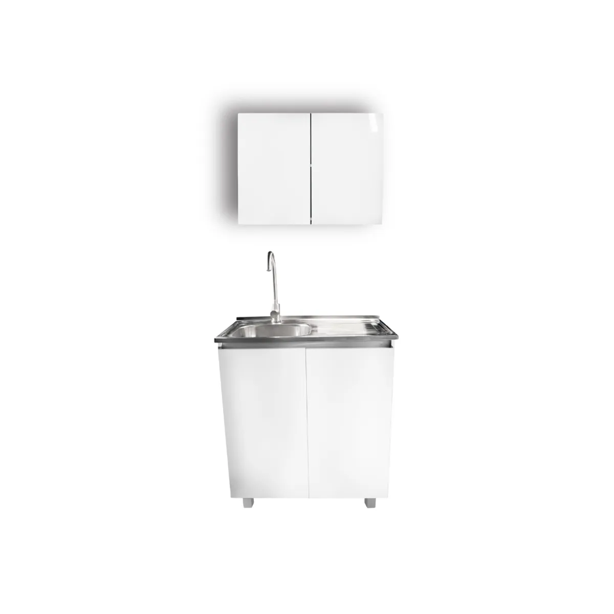 MODERN SPACE - Mueble Lavaplatos 80x50 Cm Blanco Derecho Con Mueble Aéreo
