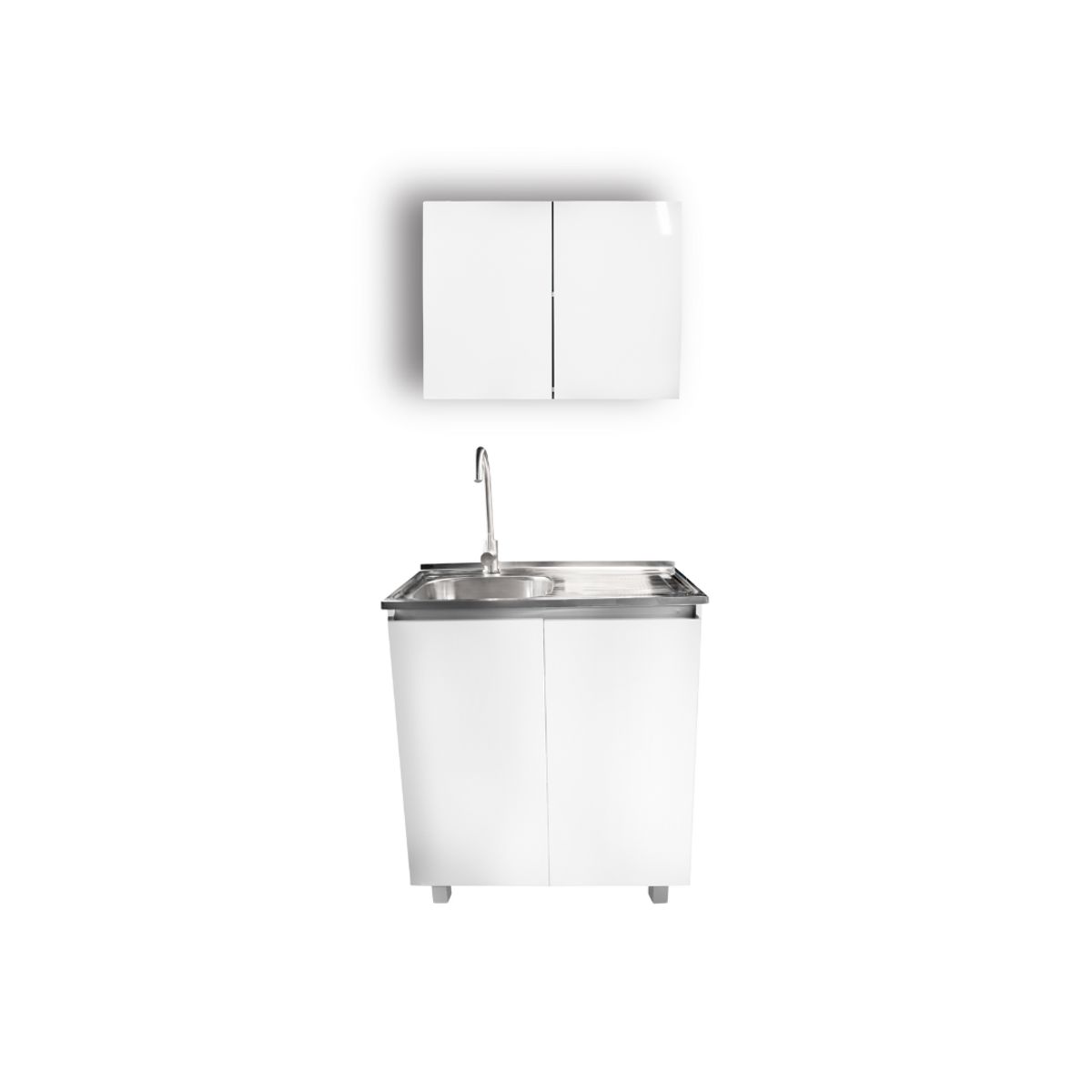 MODERN SPACE - Mueble Lavaplatos 80x50 Cm Blanco Derecho Con Mueble Aéreo