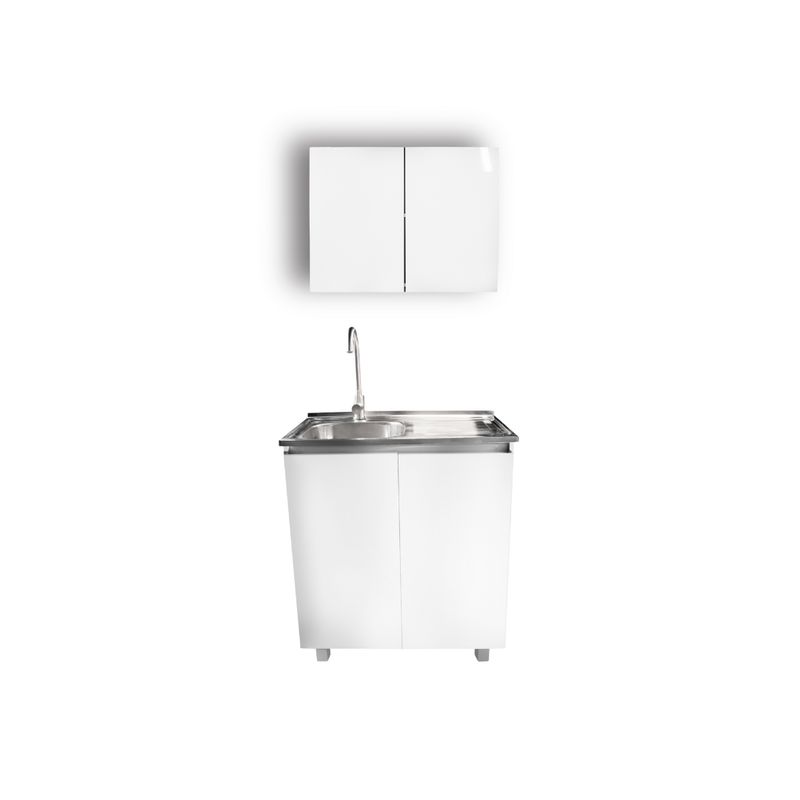 MODERN SPACE - Mueble Lavaplatos 80x50 Cm Blanco Derecho Con Mueble Aéreo