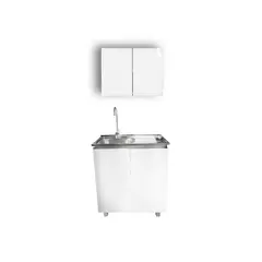 MODERN SPACE - Mueble Lavaplatos 80x50 Cm Blanco Derecho Con Mueble Aéreo