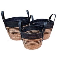 Canasto Redondo Natural y Negro Set de 3.