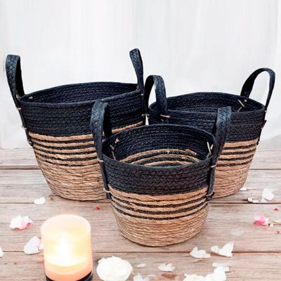 Imagen 2 del producto Canasto Redondo Natural y Negro Set de 3.