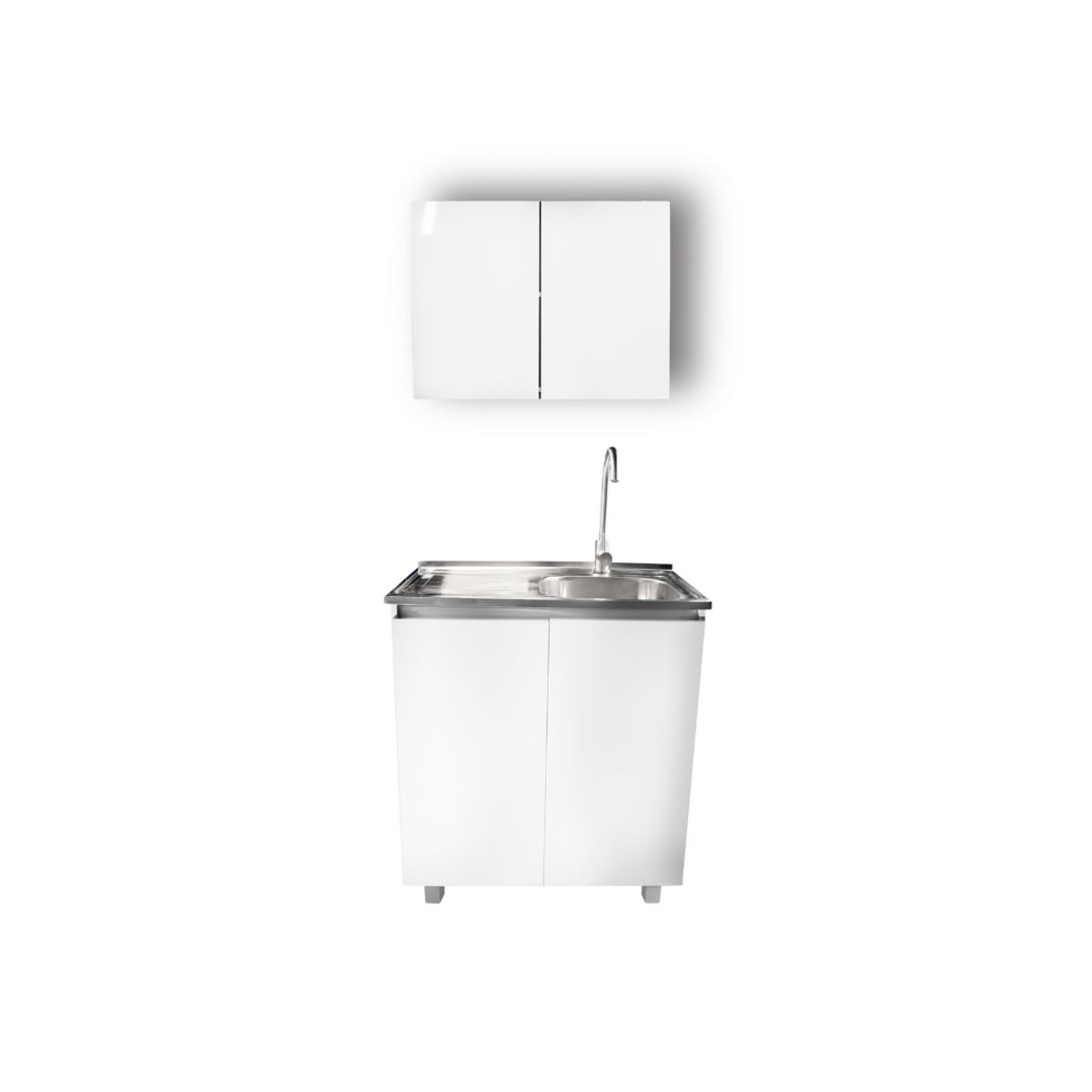 MODERN SPACE - Mueble Lavaplatos 80x50 Cm Blanco Izquierdo Con Mueble Aéreo
