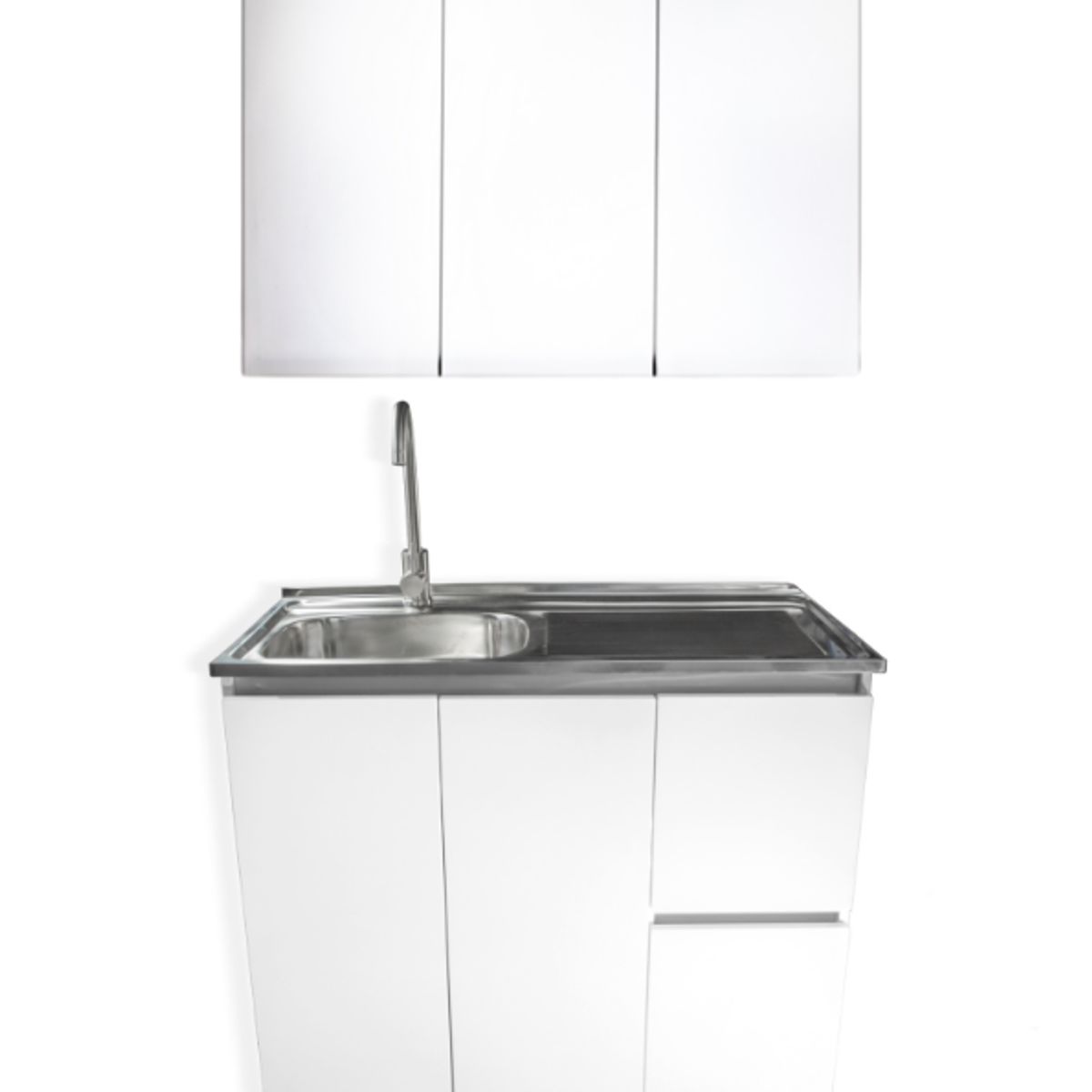 MODERN SPACE - Mueble Lavaplatos 100x50 Cm Blanco Derecho Con Mueble Aéreo