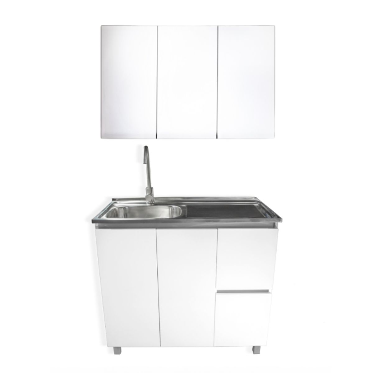 MODERN SPACE - Mueble Lavaplatos 100x50 Cm Blanco Derecho Con Mueble Aéreo