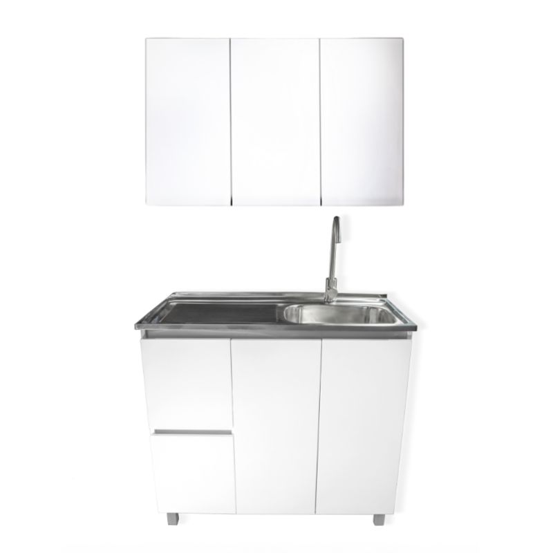 MODERN SPACE - Mueble Lavaplatos 100x50 Cm Blanco Izquierdo Con Mueble Aéreo
